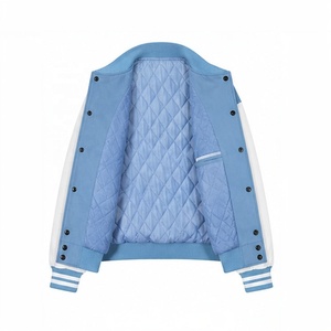 เสื้อแจ็คเก็ต Letterman สีน้ำเงินขาวสำหรับผู้ชาย ทรงเบสบอล คอวี มีซิปและกระเป๋าเสื้อ สำหรับใส่ลำลอง เสื้อแจ็คเก็ต Varsity สำหรับผู้ชาย - Product Image 6