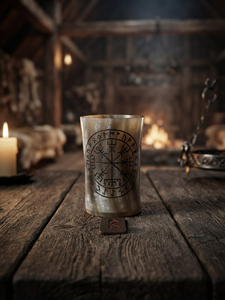 Copa artesanal Faiza Craft de cuerno de buey con tallado de rostro de dios vikingo, taza de hidromiel pulida natural. - Product Image 3