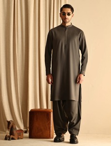 Costume Shalwar Kameez pour homme, modèle 2026, fabriqué en usine, design actuel, été, décontracté, en coton, manches longues, motif uni, respirant, pour tous les jours - Product Image 5