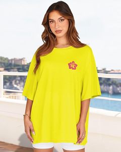 T-shirt décontracté pour femme, col rond, manches courtes, coupe ample, en jersey de coton, imprimé floral, printemps-été - Product Image 2