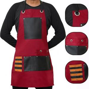Tablier en toile à bretelles croisées en cuir réglables, avec logo personnalisé, pour uniforme professionnel de l'hôtellerie, avec poche pour outils de nettoyage, vêtement de personnel - Product Image 2