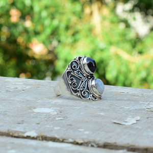 Bague en argent sterling 925 avec cabochon en pierre de lune, pierre semi-précieuse - Product Image 2