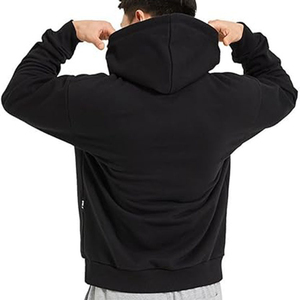 Sweat-shirt à capuche en molleton noir pour homme, coupe classique, couleur unie, pull décontracté avec poche avant, vêtement d'automne - Product Image 4