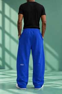 Pantalon de survêtement bleu pour homme, coupe large, taille élastique, style streetwear décontracté, avec bande latérale blanche, respirant, léger, avec cordon de serrage - Product Image 3