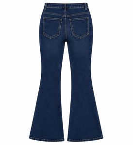Jean évasé taille haute pour femme, coupe droite, en denim extensible, écologique, style vintage, décontracté, streetwear, été-automne, couleur foncée - Product Image 2