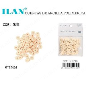 Cuentas planas de arcilla polimérica Ilan de 6x1 mm, color beige, para la fabricación de joyas - Product Image 3