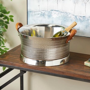 Modern Polished Iron Farmhouse Style Ice Pail Decorative Handles Premium Hammered Silver Finish 12L Capacity Beverage Tub Party - Product Image 4