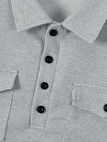 Men's Winter Solid Casual Fleece Knitted Short Sleeve Polo Shirt Set Customized Options Pockets Matching Pants Breathable High
