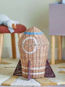 Sisu Handicraft Handwoven Rattan Rocket <b>Basket</b> With Lid For Kids Room <b>Storage</b> Decorative Space Themed <b>Wicker</b> Toy Organizer Hampe - Product Image 1