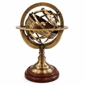 Esfera Armilar Astronómica de Latón Antiguo con Base de Madera, Escultura Celestial Vintage del Zodíaco, Decoración de Escritorio para Oficina o Biblioteca - Product Image 1