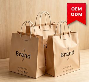 ถุงกระดาษคราฟท์พิมพ์ลาย OEM ODM แบบกำหนดเองพร้อมโครงสร้างพับได้ยืดหยุ่นสำหรับบรรจุภัณฑ์ของขวัญเพื่อการช้อปปิ้ง - Product Image 1