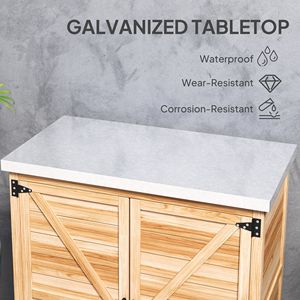 Tavolo da Preparazione per Giardino/Patio in Legno Naturale con Piano in Metallo, Doppie Ante e Ripiano - Product Image 5