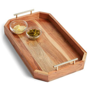 Plateaux de service rectangulaires de luxe en bois d'acacia extra larges, personnalisés, de qualité alimentaire, avec poignée intégrée - Product Image 2