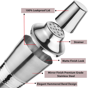 Shaker à cocktails en acier inoxydable martelé avec passoire et doseur/verre doseur 500 ml - Product Image 2