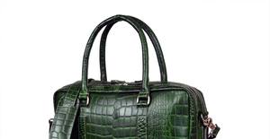 Maletín de Negocios para Viajes, Portátil, con Estampado de Cocodrilo, Cuero Genuino Verde, Hecho a Mano, Impermeable - Product Image 5