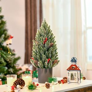 Albero di Natale Artificiale Miniatura Non Illuminato da 18 Pollici con Effetto Neve, Pigne e Bacche, Decorazione Natalizia da Tavolo - Product Image 1