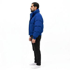 Chaqueta Acolchada Azul para Hombre, Cuello Alto, Cierre de Cremallera, Relleno Grueso de Poliéster, Informal, Invierno, Corte Regular, con Capucha, Transpirable - Product Image 4
