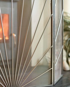 Sunburst Arch Metal Fireplace <b>Screen</b> Three Panel Folding Fine Mesh Spark Guard Freestanding Hearth <b>Protector</b> Bronze Finish - Product Image 2