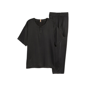 Ensemble de pyjama en soie de mûrier véritable pour hommes, vêtements de nuit à manches longues, couleur unie, vêtements de nuit de haute qualité pour hommes, vêtements de détente doux pour la maison - Product Image 2