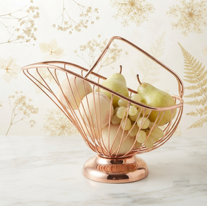 Panier à fruits en fil de cuivre, design géométrique, élégant panier de rangement en métal pour la cuisine, porte-fruits, bol à légumes - Product Image 1