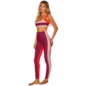 Best Selling Women's Seamless Yoga Set High Waist <b>Leggings</b> With Scoop Neck <b>Crop</b> Sports Bra Color Blocking 2 Piece Gym Set - Product Image 4