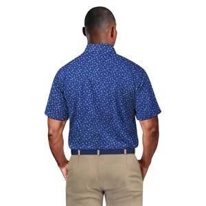 Chemise décontractée en coton à manches courtes pour homme, imprimé pois bleus, tricotée, respirante, coupe classique, avec logo frontal, 180g - Product Image 2