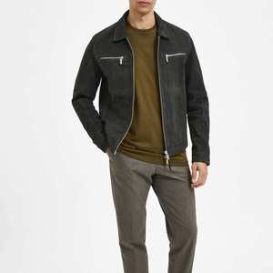 <b>Men's</b> Winter Casual <b>Suede</b> Leather <b>Jacket</b> Motorcycle Style Stand Collar Zip up Regular Fit Waterproof Windproof Dyed - Product Image 1