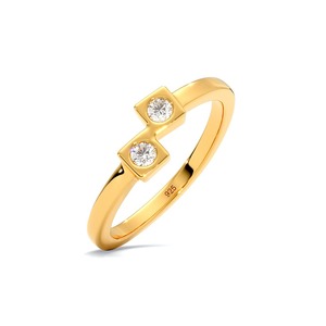 Bague géométrique minimaliste à double diamant en argent sterling 925 plaqué or pour femmes - Product Image 1