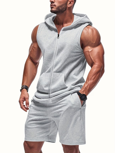 Men's Customized Hooded Sleeveless Vest Shorts Set Colors Cotton French Terry Summer Casual Breathable Sport Track Suit High - Product Image 4