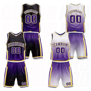 Ensembles d'uniformes de basket-ball imprimés par sublimation avec noms, numéros et logos d'équipe, pour entraînements et matchs, uniforme violet dégradé - Product Image 1
