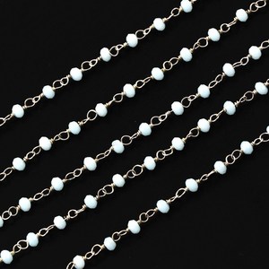 Chaîne en pierres précieuses de style chapelet, couleur bleu aquamarine hydro, rondelles 3MM 3.5MM, plaquée argent, en rouleau, pour la fabrication de bijoux, vente en gros - Product Image 2