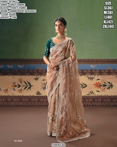 Sari Tradicional Bordado Orange Dream para Mujer, Ideal para Bodas, Diwali y Fiestas, Absorbe la Humedad y No se Arruga - Product Image 2