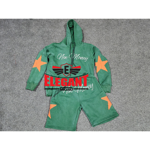 Ensemble sweat à capuche et short personnalisé avec logo, en tissu polaire, broderie vieillie, survêtements streetwear pour hommes - Product Image 6