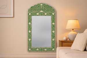 Stylish Good Quality Wall Mirror <b>Frame</b> Handmade Green Floral Bone Inlay <b>Arch</b> Wall Mirror Traditional Decorative Wood <b>Frame</b> - Product Image 4