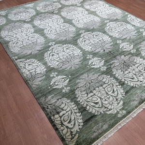 Elegant 8x10 Ft Hand Knotted Silk Persian Dark Forest Green Rug Handmade Decorative Area Carpet - Product Image 6