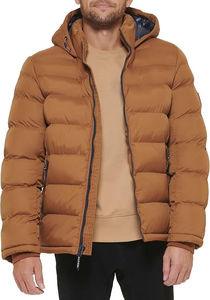 Chaqueta Acolchada con Capucha para Hombre, Color Marrón, Cierre de Cremallera, Resistente al Viento, Informal, para Invierno, Corte Regular, Color Sólido, Relleno Grueso de Plumón - Product Image 5