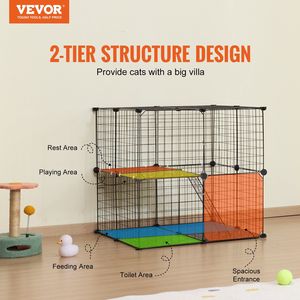 Grande Gabbia per Gatti a 2 Livelli 71 x 71 x 71 cm, in Metallo, Smontabile, con Piattaforma Regolabile, Rampa e Scala per il Tuo Felino - Product Image 2