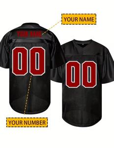 Jersey de Fútbol Americano Personalizado con Logotipo, Cuello en V, Rayas Azules y Rojas, Nombre del Equipo, Número, Uniforme Sublimado Transpirable Unisex para Adultos 100% - Product Image 2