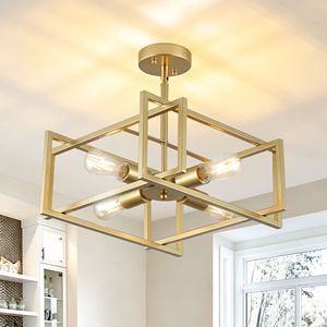 Lampadario a Soffitto Industriale Dorato a 4 Luci, Stile Rustico per Isola Cucina - Product Image 1