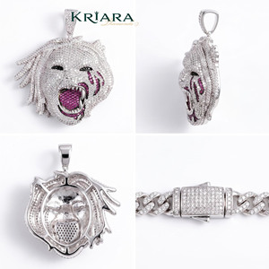 Pendentif Tête de Lion en Argent 925 Plaqué Or 18 carats avec Moissanite Ronde, Breloque Hip-Hop Unisexe, Bijou Thème Animal pour Fête - Product Image 2