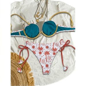 Traje de Baño Bikini de Dos Piezas con Estampado Animal Hawaiano Aloha, Cintura Alta, Push-Up, Estampado Digital, Opción de Logotipo Personalizado, Spandex/Nylon, Cordón Ajustable - Product Image 3