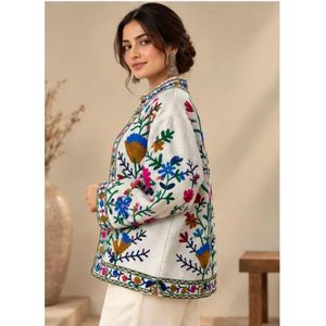 Chaqueta Blazer para Mujer Hecha a Mano y Cosida a Mano, Chaqueta Suzani Bordada, Colcha Kantha, Tela Floral de Algodón, Cuello Mandarín, Otoño Invierno - Product Image 5