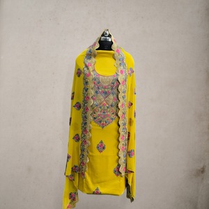 Traje Salwar Kameez Pakistaní de Rayón para Mujer, Diseño Floral con Dobladillo Festoneado, Lehenga Choli Casual de Verano, Delgado y de Secado Rápido - Product Image 4