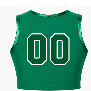 Maillot de cheerleading vert sans manches, crop top personnalisé, uniforme sportif d'équipe, tenue athlétique de performance, vêtements d'entraînement - Product Image 6