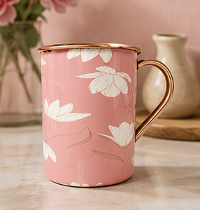 Elegante Taza de Cobre Azul Marino con Diseño Floral, Estilo Esmaltado Vintage, Taza para Té y Café, Decorativa con Estampado de Flores Blancas - Product Image 2