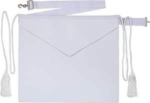Delantal Blanco de Cuero Sintético para Aprendiz Masónico 14x16 con Borlas y Guantes Grandes de Algodón Bordado - Product Image 2