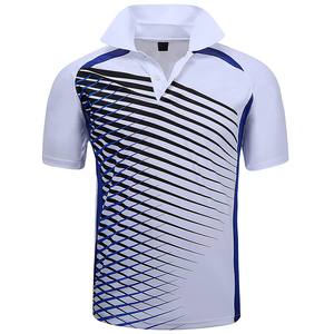 Polo homme blanc et bleu rayé à manches courtes, séchage rapide, tricoté, design sportif, longueur classique, vêtement de mode - Product Image 1