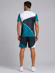 Men Summer <b>Set</b> Casual Two Piece Sportswear Short Sleeve Top And Elastic Waist Shorts Designed For Comfort Style And All Day - Product Image 2