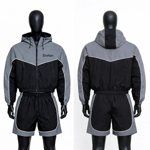 Ensemble coupe-vent décontracté pour homme de haute qualité, personnalisé, avec logo imprimé et design sur mesure, comprenant des vestes zippées et des shorts à séchage rapide - Product Image 6
