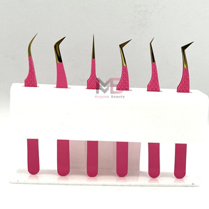 Magma Beauty Stainless Steel Eyelash Tweezers <b>Pink</b> Handle Precision Tip for Eyelash Extensions - Product Image 1